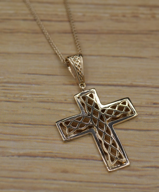 Filigree Celtic Knot-Style Gold Cross Pendant