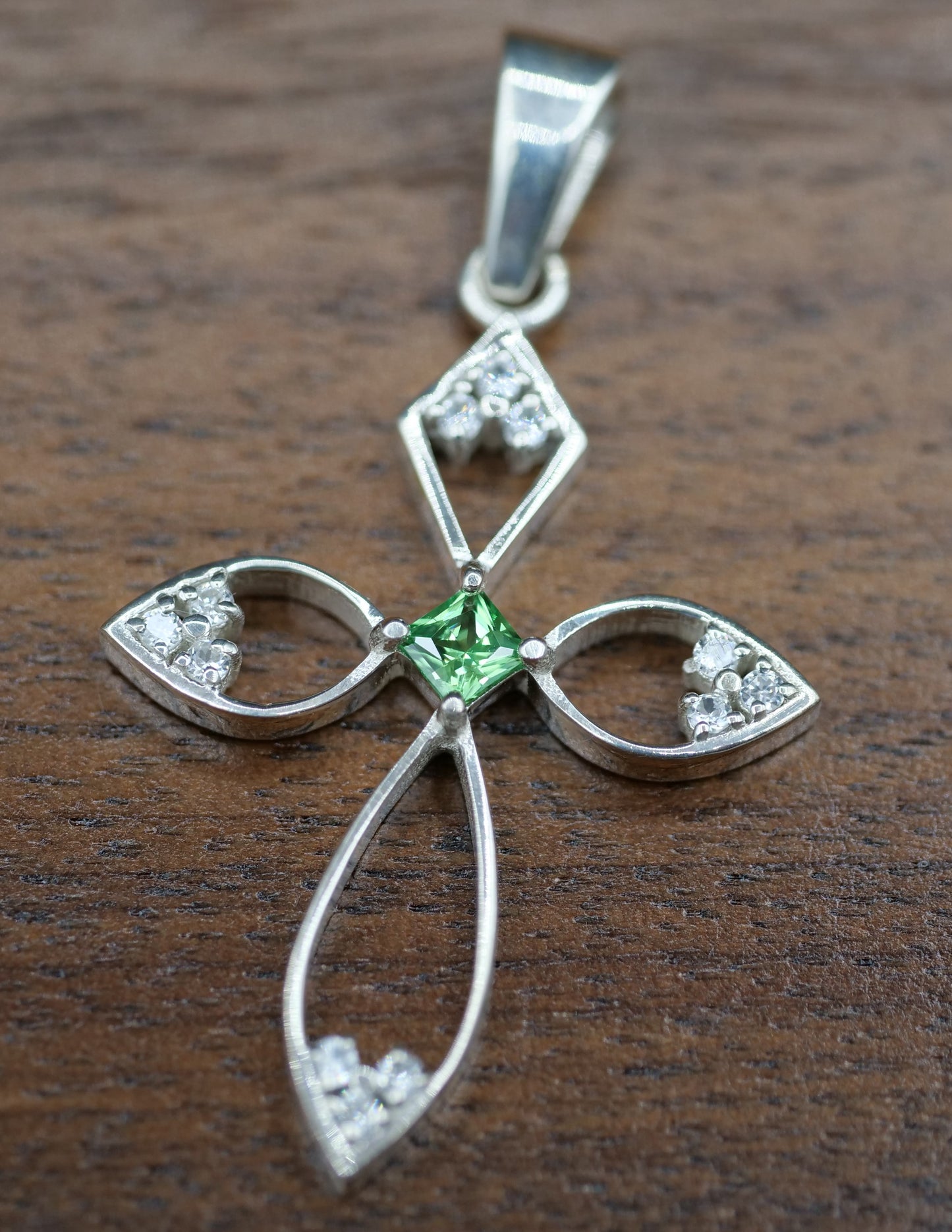 Silver and Gemstone Cross with Openwork Design