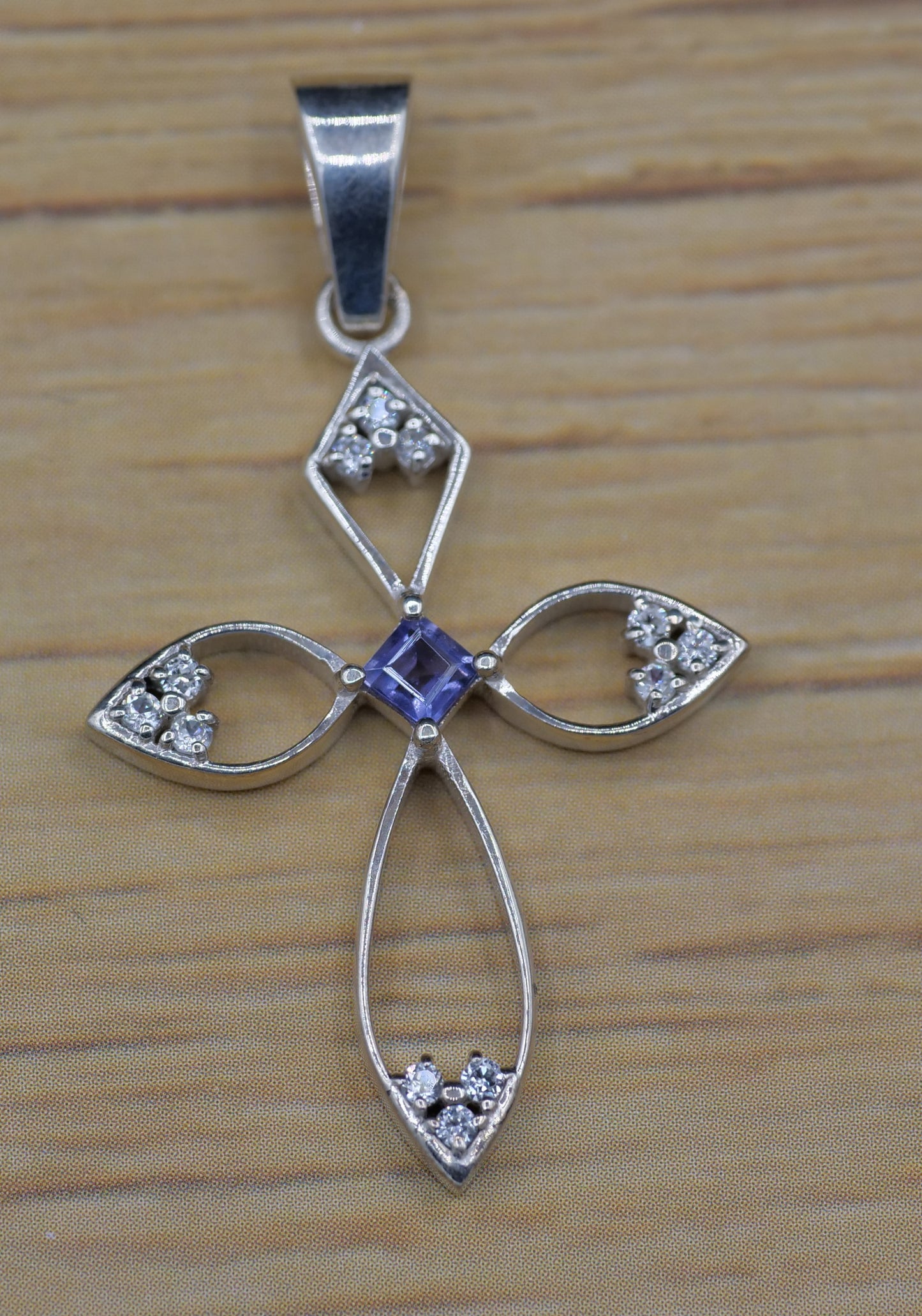 Silver and Gemstone Cross with Openwork Design