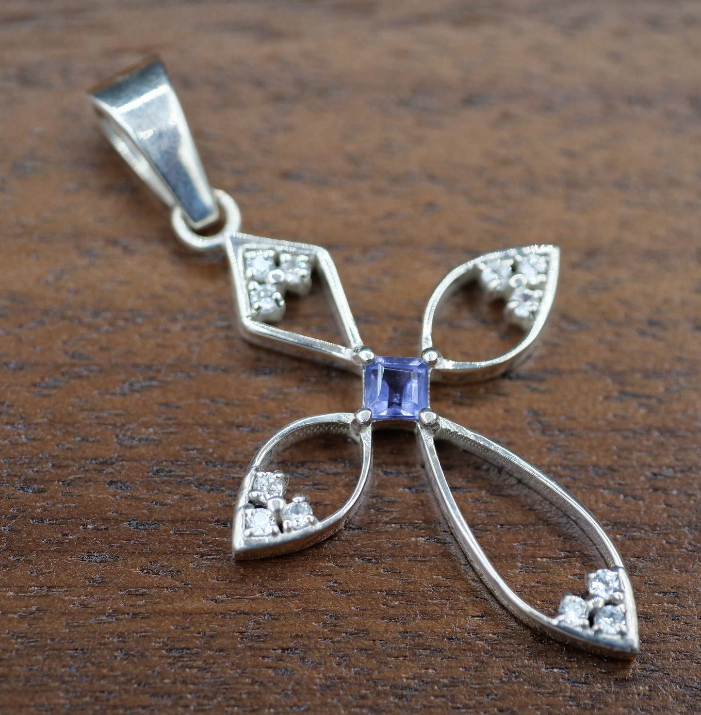 Silver and Gemstone Cross with Openwork Design