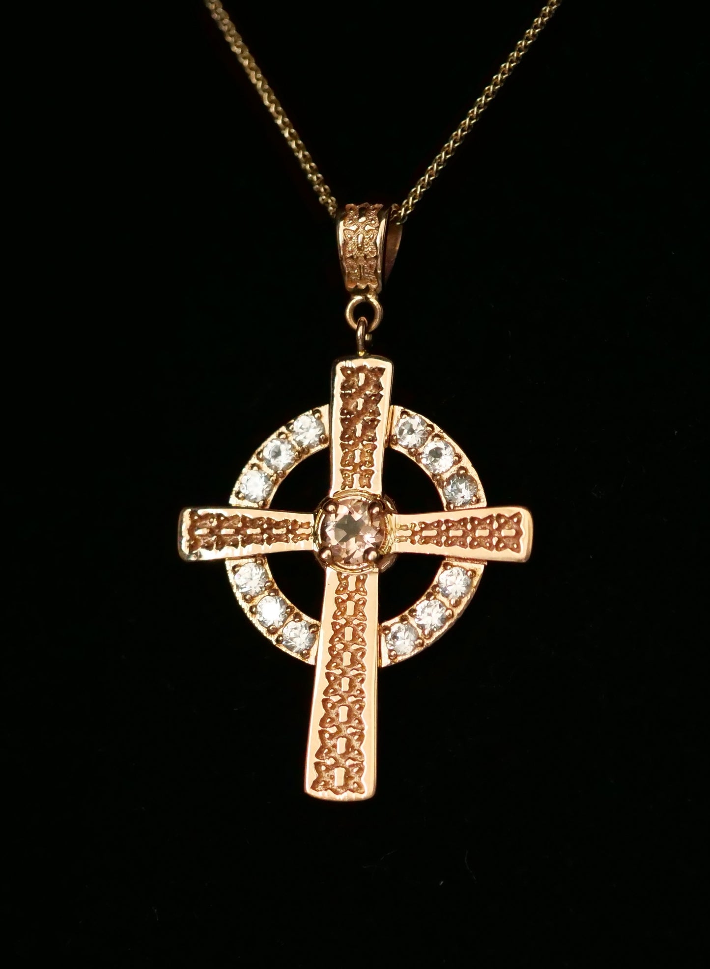 The Celtic Cross Pendant in Morganite and Zircon