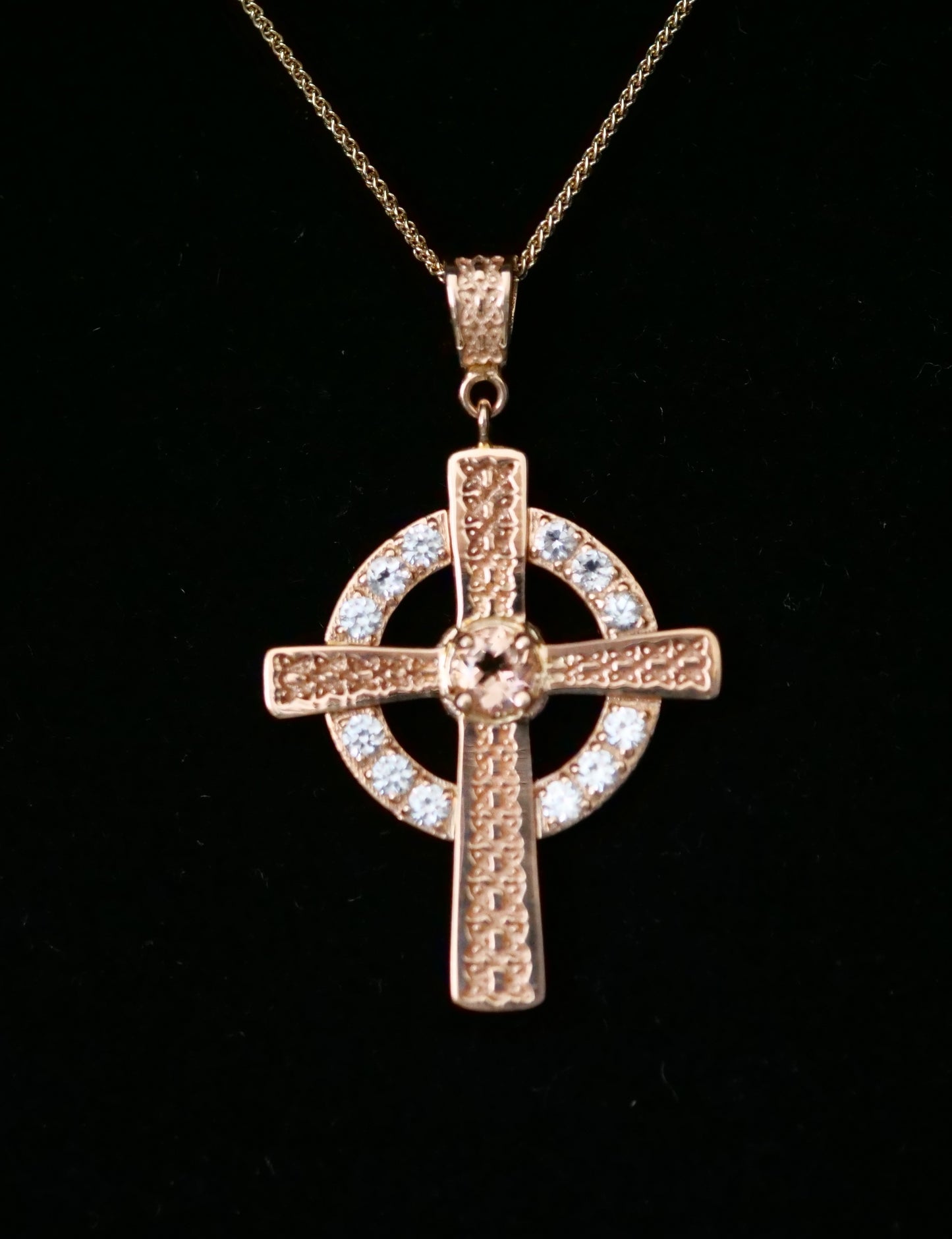 The Celtic Cross Pendant in Morganite and Zircon