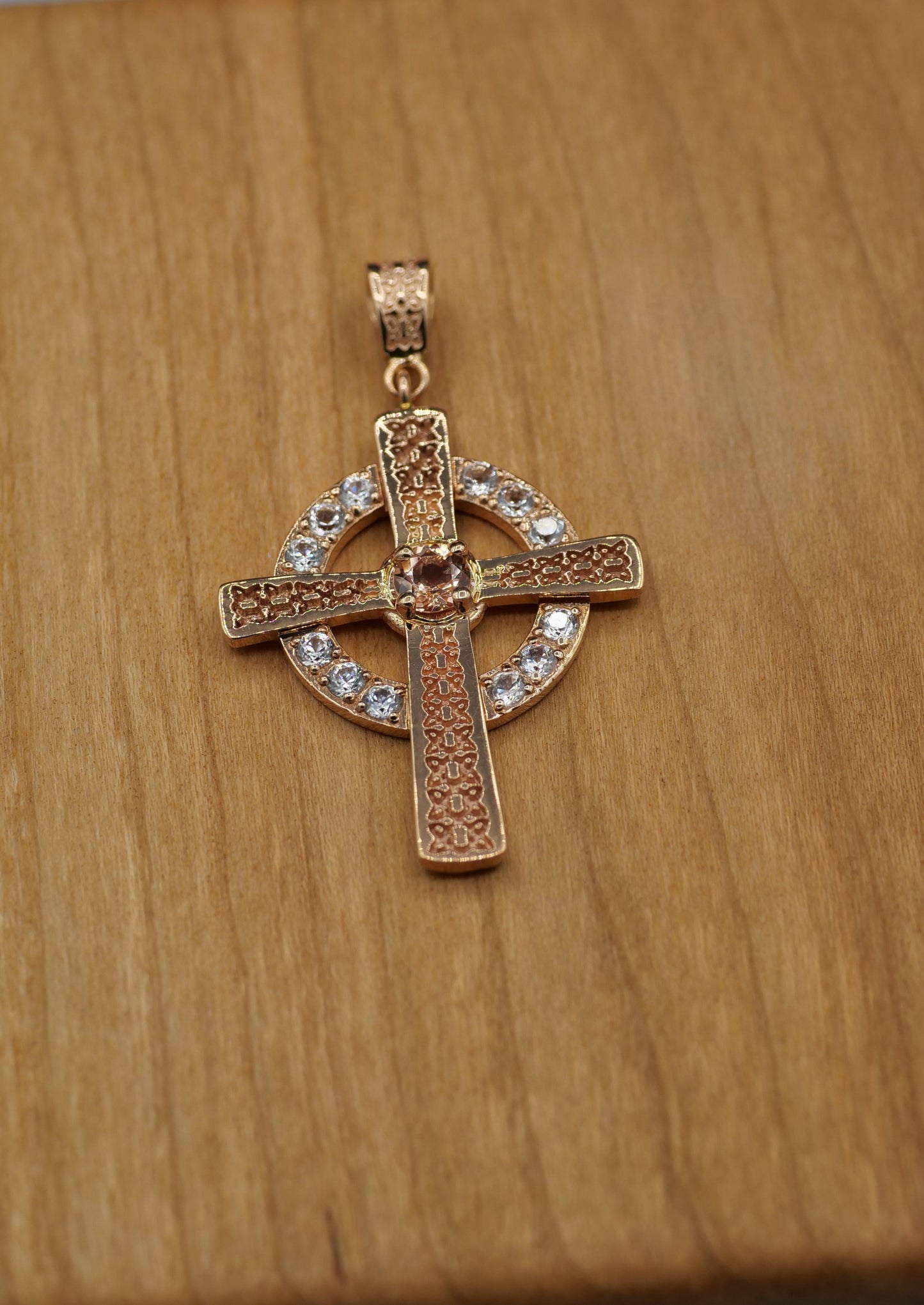 The Celtic Cross Pendant in Morganite and Zircon