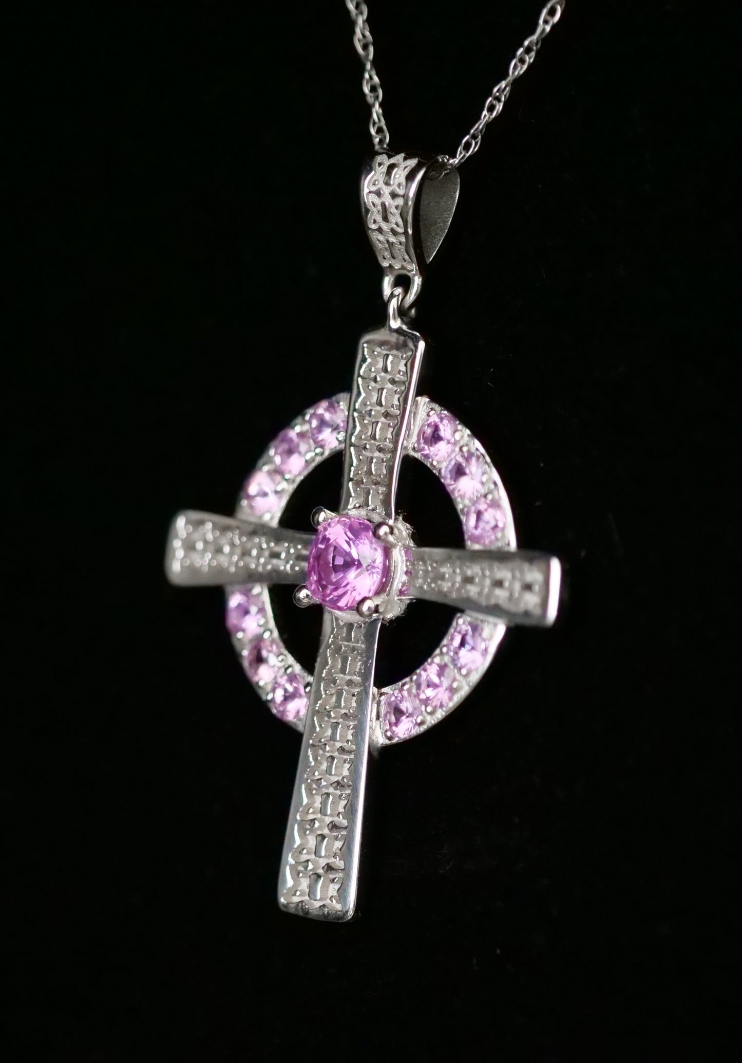 The Celtic Cross Pendant in Pink Sapphire