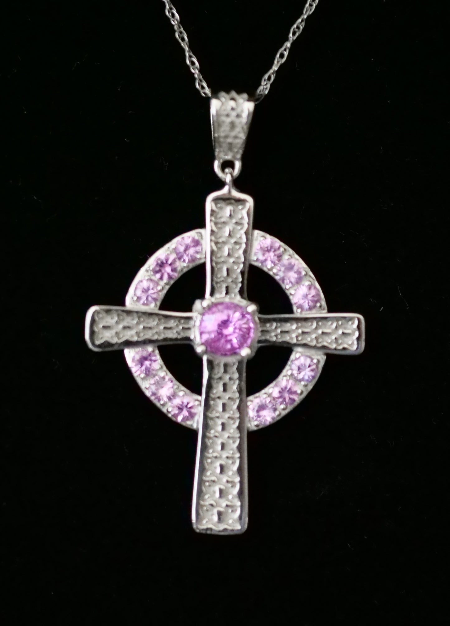 The Celtic Cross Pendant in Pink Sapphire