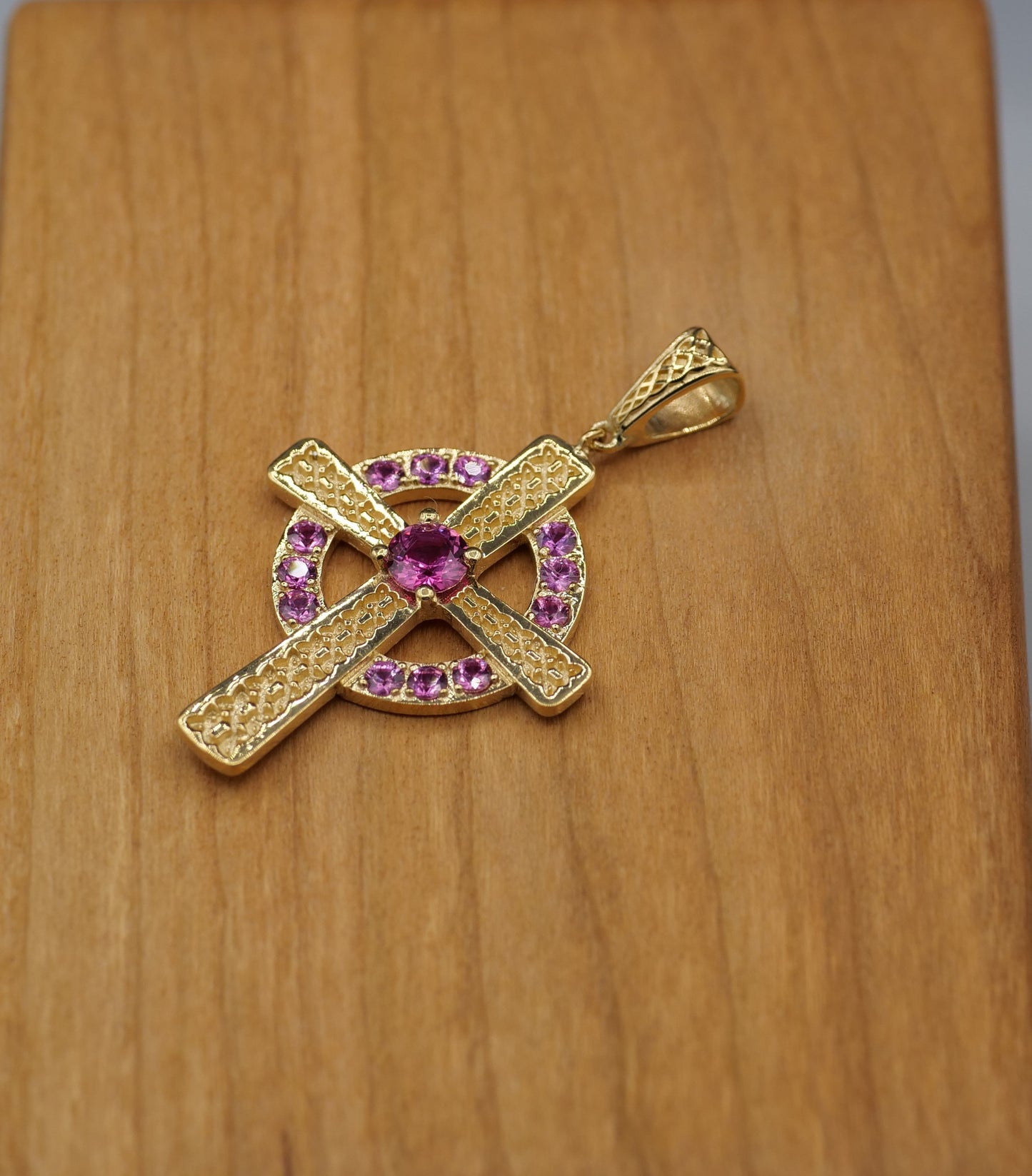 The Celtic Cross Pendant in Pink Sapphire