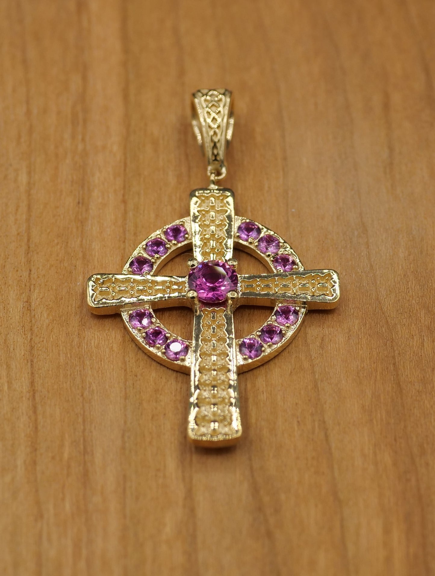 The Celtic Cross Pendant in Pink Sapphire