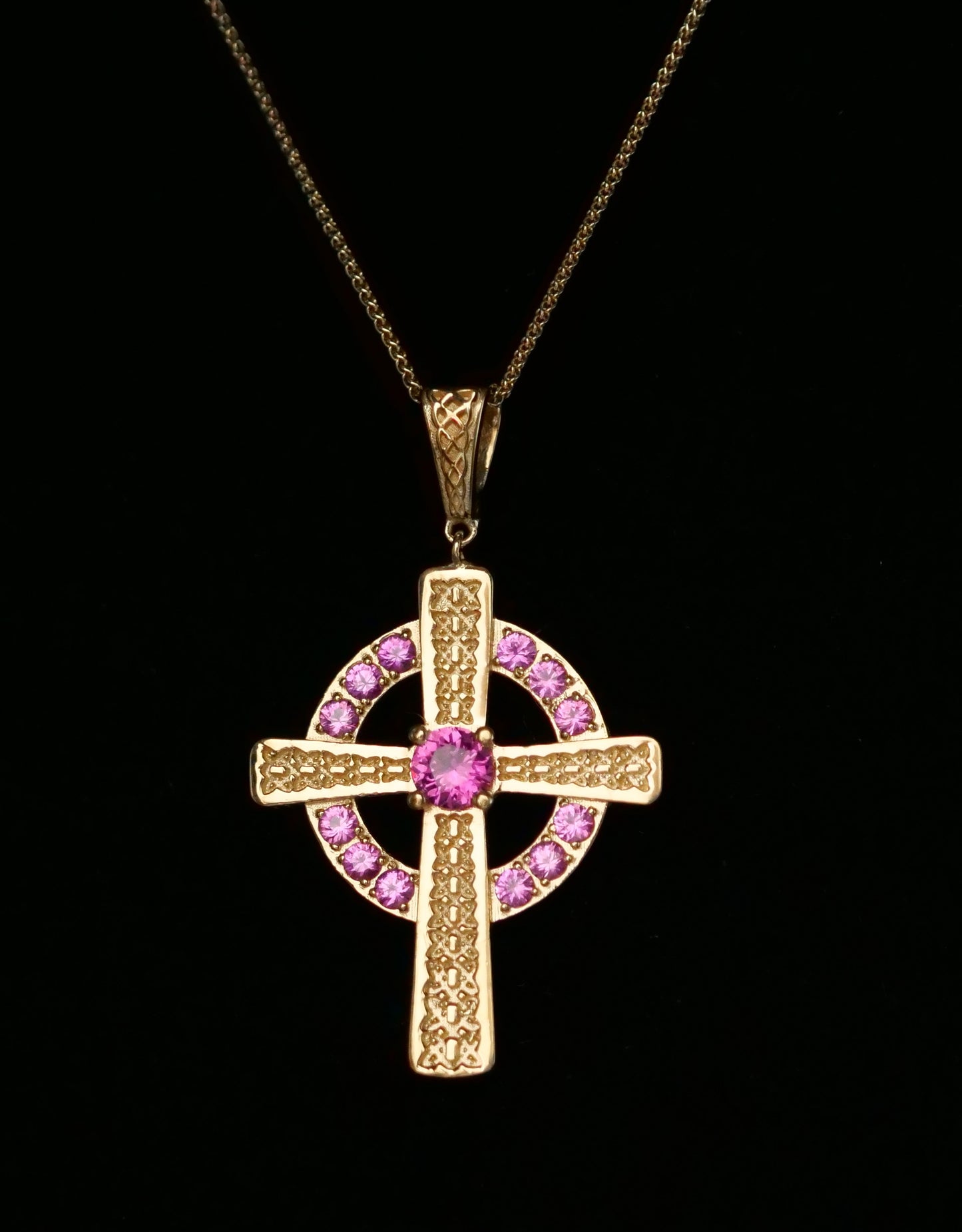 The Celtic Cross Pendant in Pink Sapphire