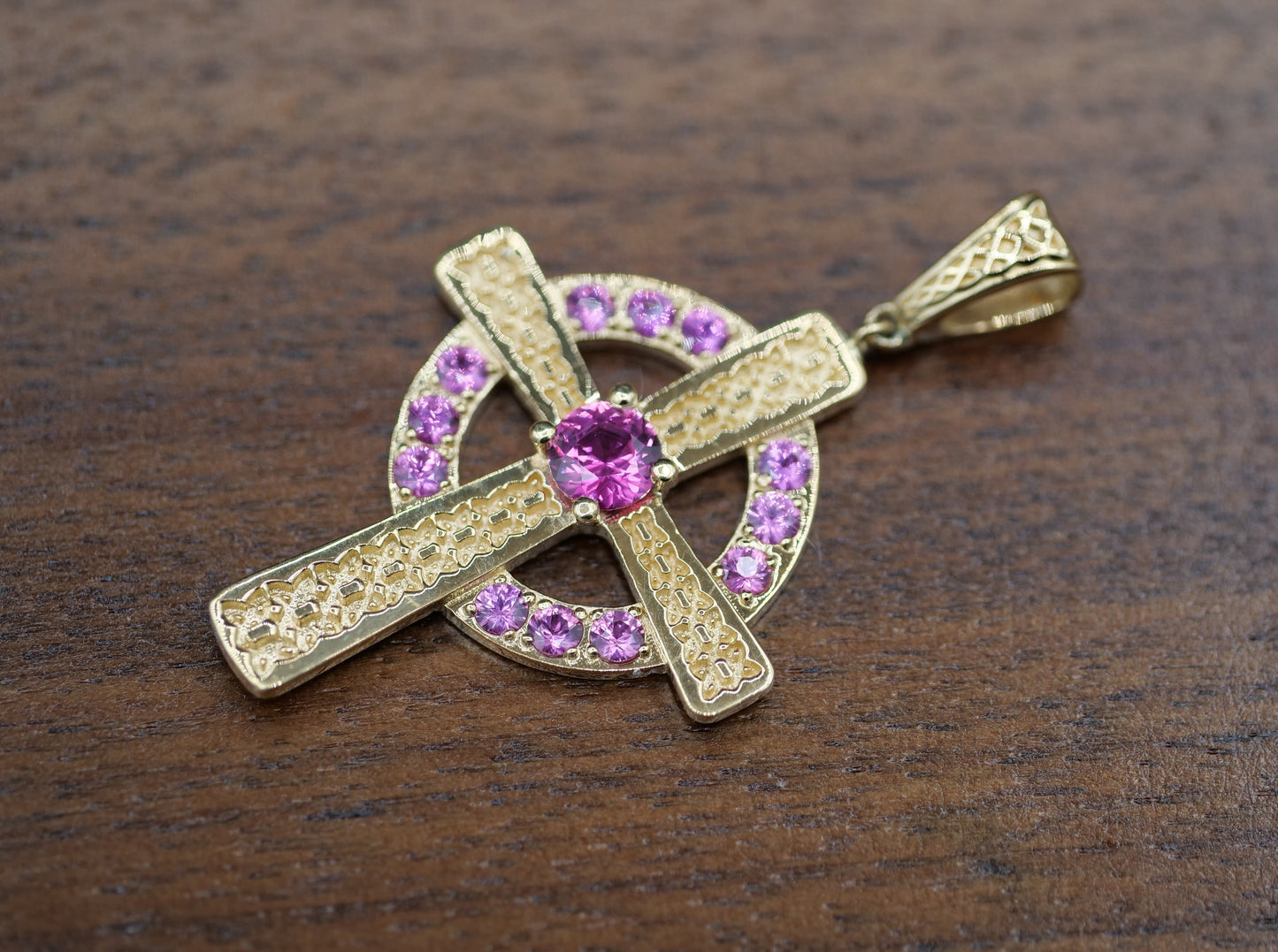 The Celtic Cross Pendant in Pink Sapphire