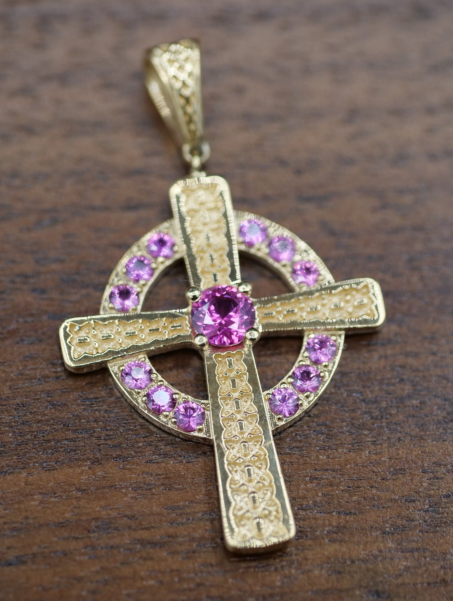 The Celtic Cross Pendant in Pink Sapphire