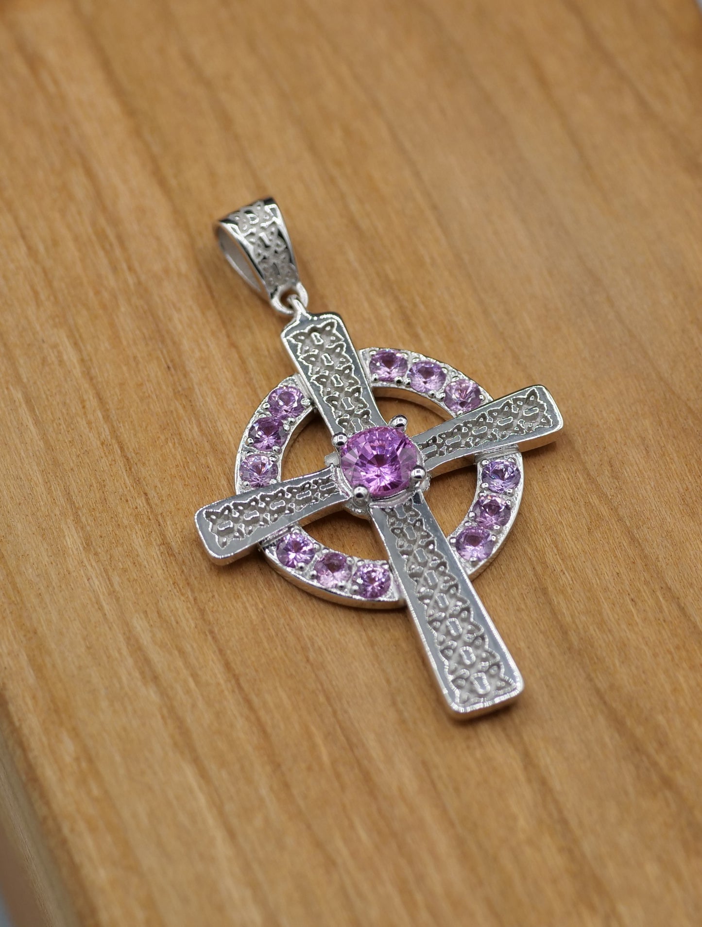 The Celtic Cross Pendant in Pink Sapphire