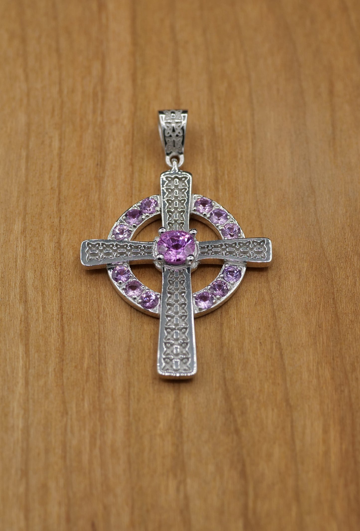 The Celtic Cross Pendant in Pink Sapphire