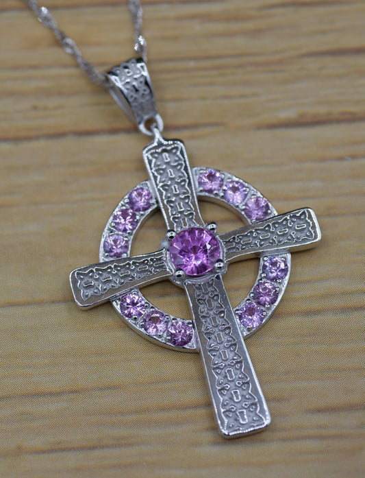 The Celtic Cross Pendant in Pink Sapphire