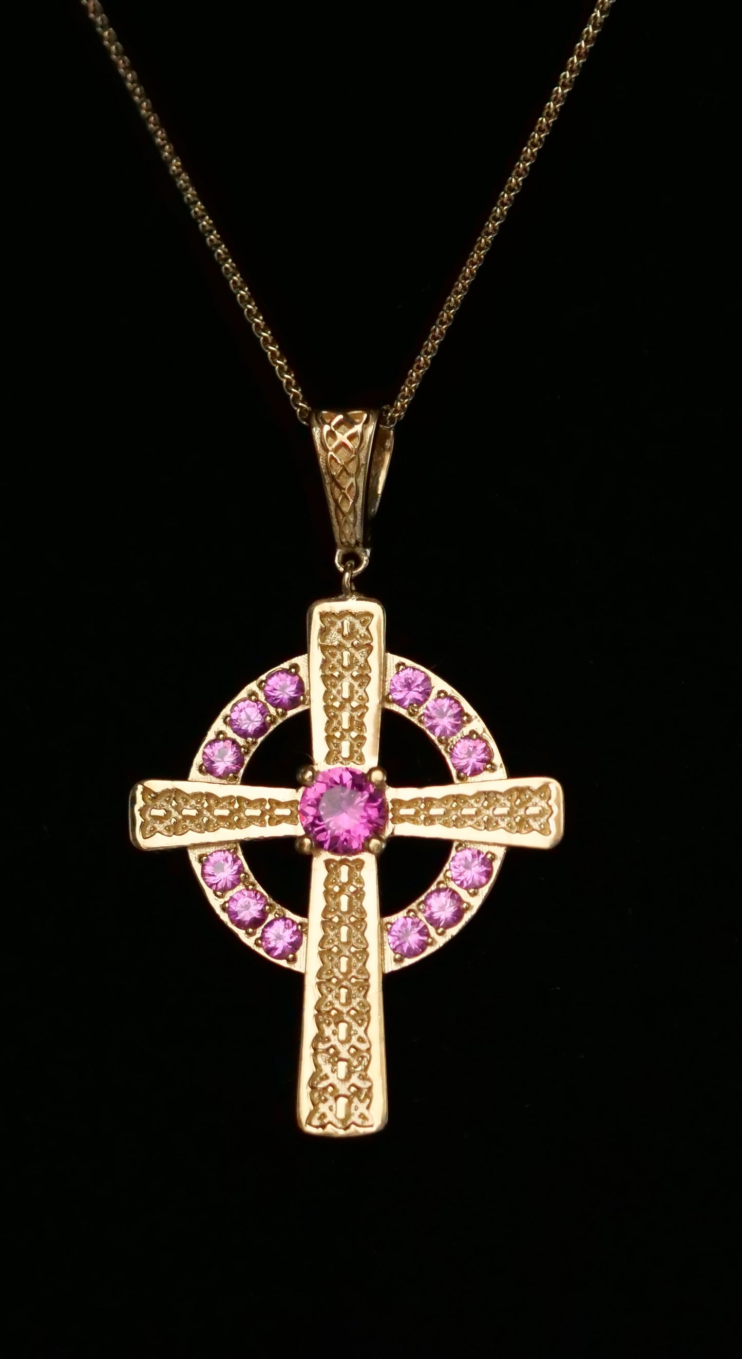 The Celtic Cross Pendant in Pink Sapphire